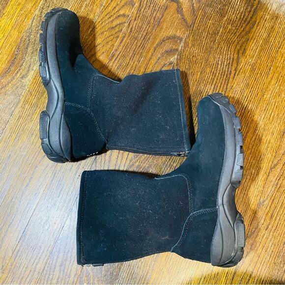 Lands’ End Black Suede & Fleece Winter Boots Women’s 8B Lug Soles Zippered Back - Picture 4 of 11